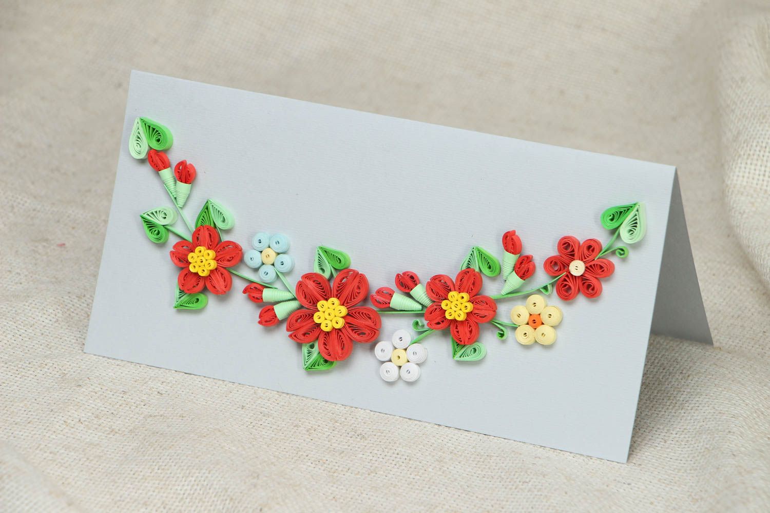 Long greeting card made using quilling technique photo 1