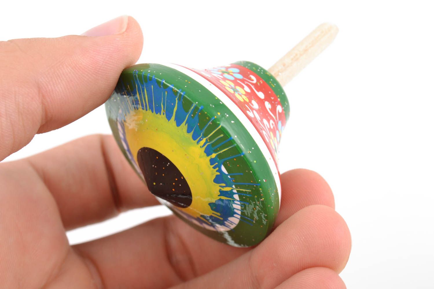 Beautiful eco painted wooden toy bright children's spinning top photo 2