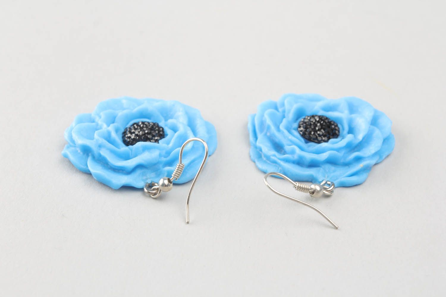 Earrings made ​​of polymer clay Blue Peony photo 3