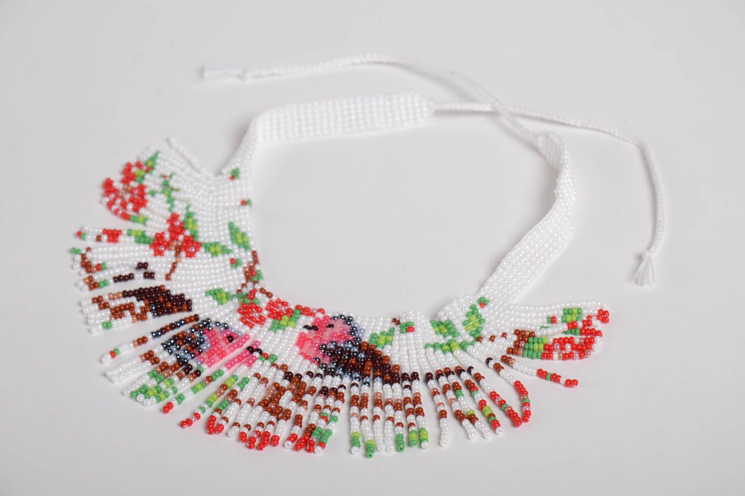 Handmade Collier aus Glasperlen Designer Halsschmuck in Weiß Rot originell foto 4