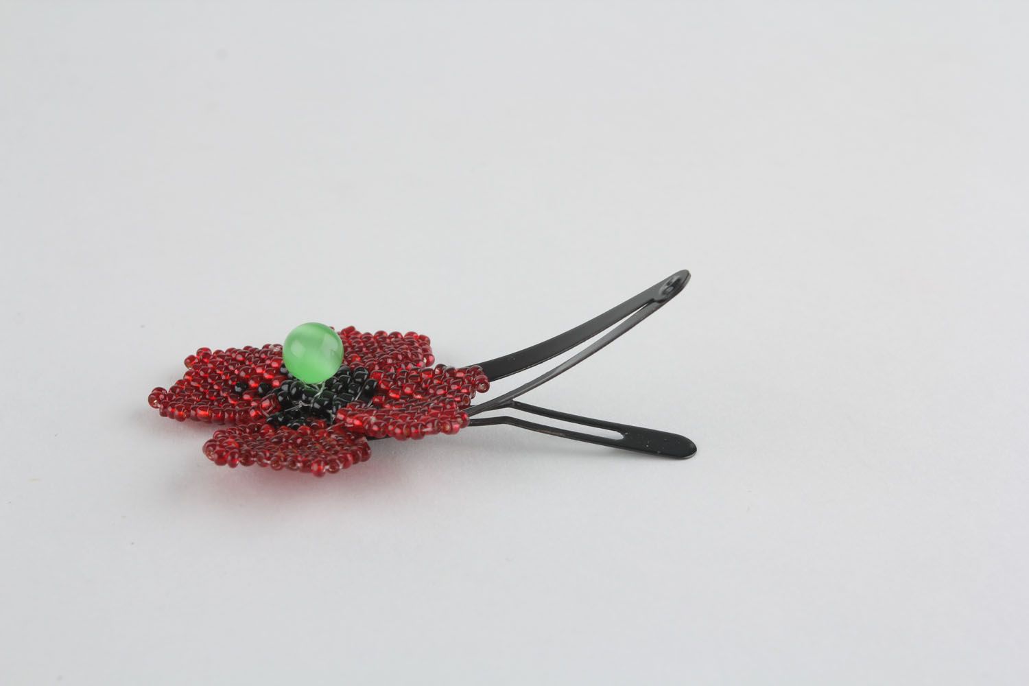Petite barrette à cheveux de perles de rocaille Fleur rouge photo 1