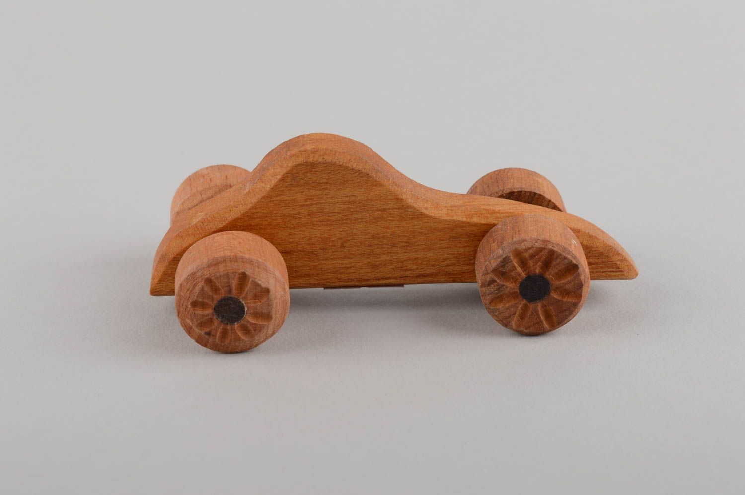 Handmade unusual stylish eco-friendly toy for kids wooden car on wheels photo 3