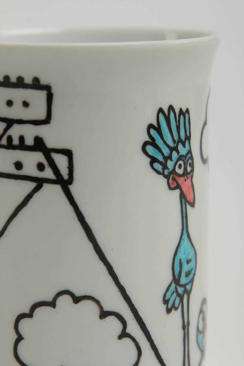 Large 10 oz porcelain tall coffee cup with funny kids pattern photo 4
