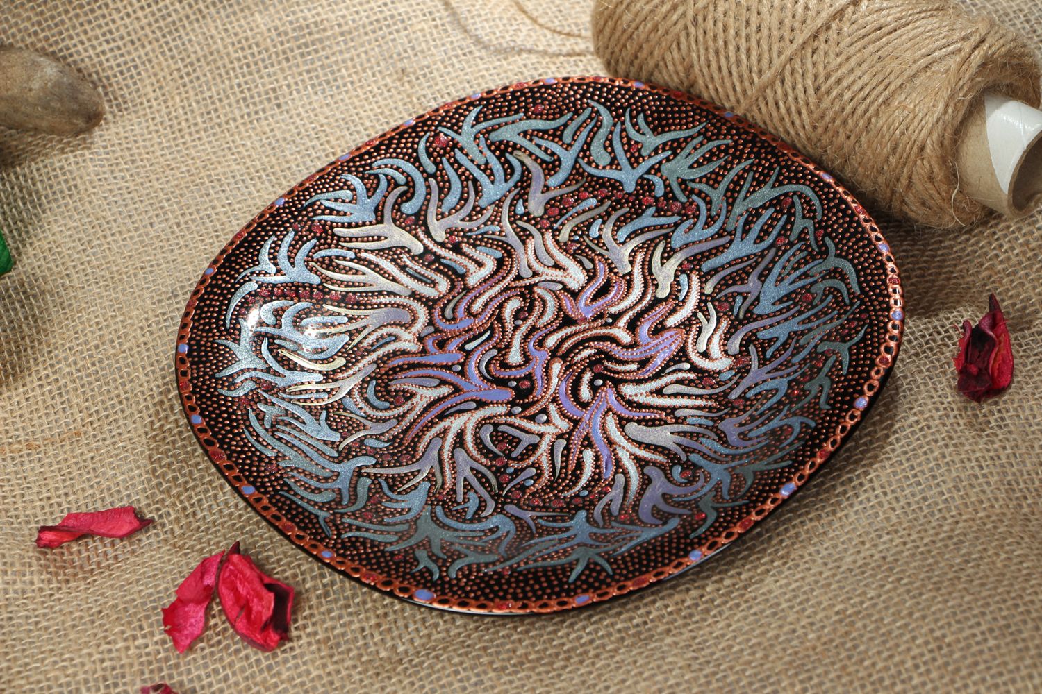 Стеклянная тарелка с витражной росписью орнамент фото 5