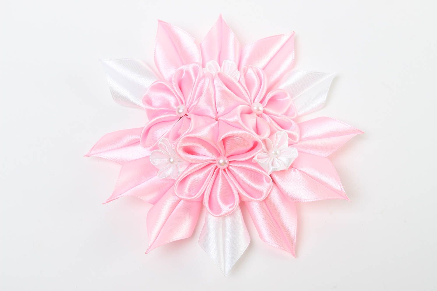 Аксессуар для волос ручной работы заколка-цветок авторское украшение розовое фото 2