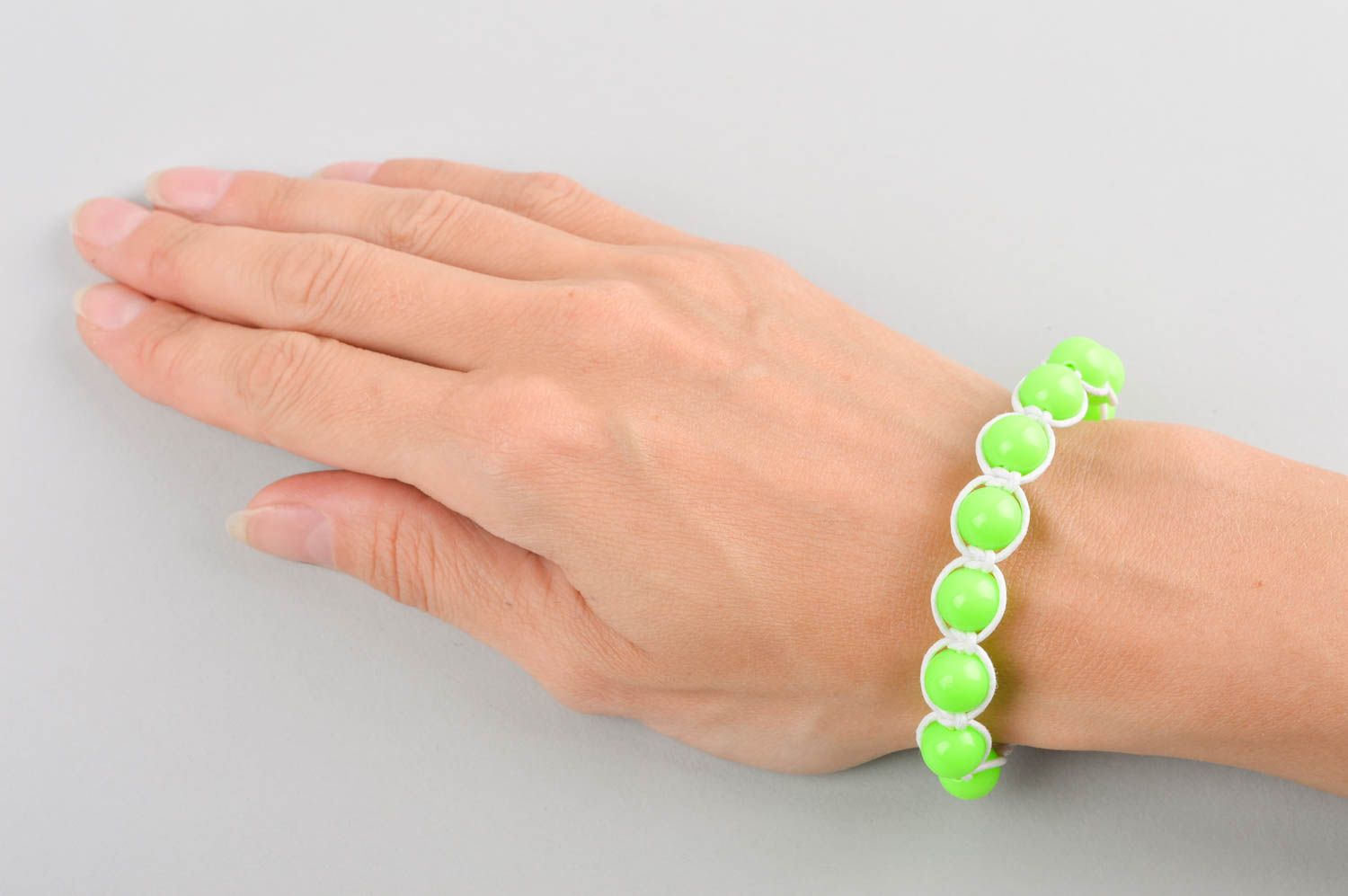 Light green beads strand bracelet on the white cord for teen girls photo 5
