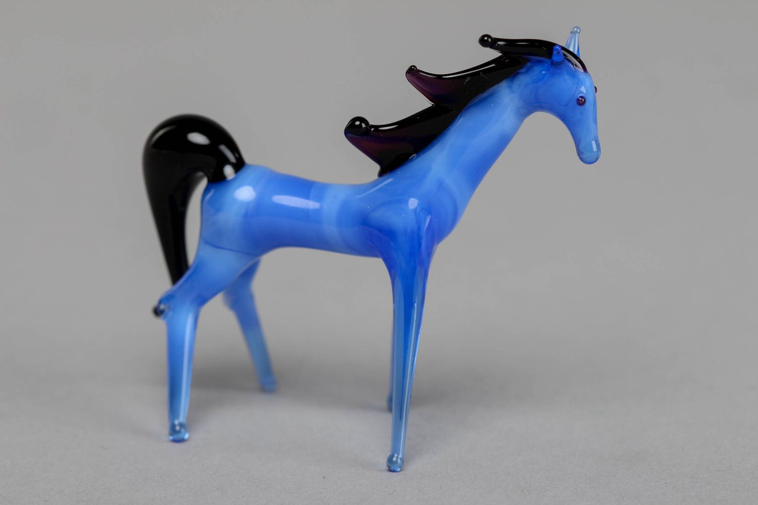 Handmade Lampwork Figure aus Glas Blaues Pferd foto 1