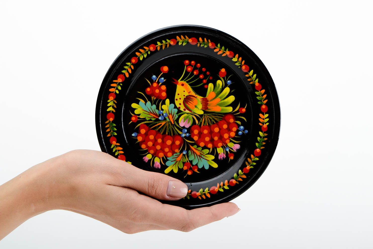 Декор на стену ручной работы декоративная тарелка с птичкой расписная посуда фото 2