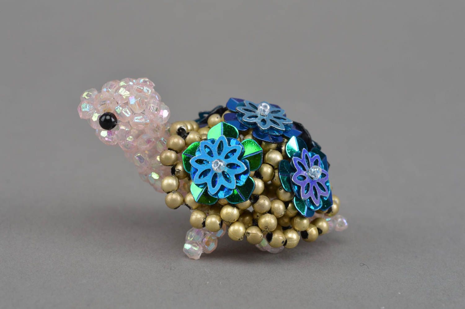 Homemade decorative miniature collectible beaded animal figurine of turtle  photo 4