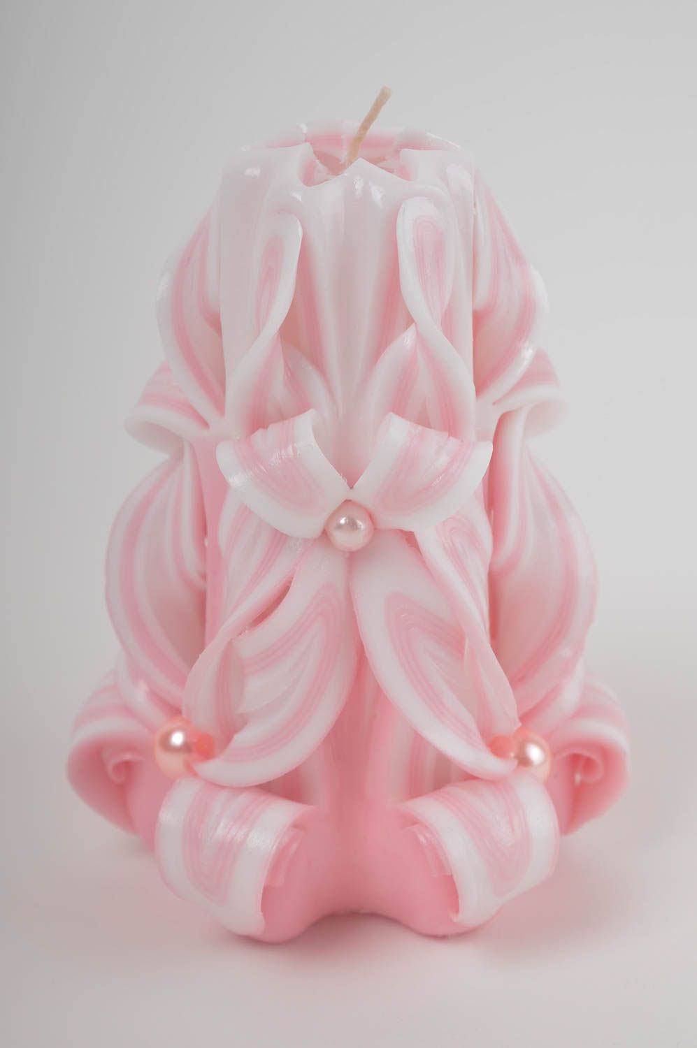 Pink carved pillar candle for girl's room women gift 5,12 inches, 1,36 lb photo 2