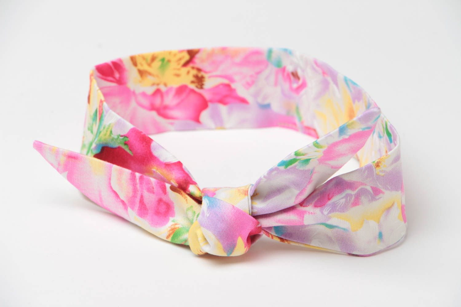 Handmade designer flexible cotton dolly bow headband of motley coloring photo 4