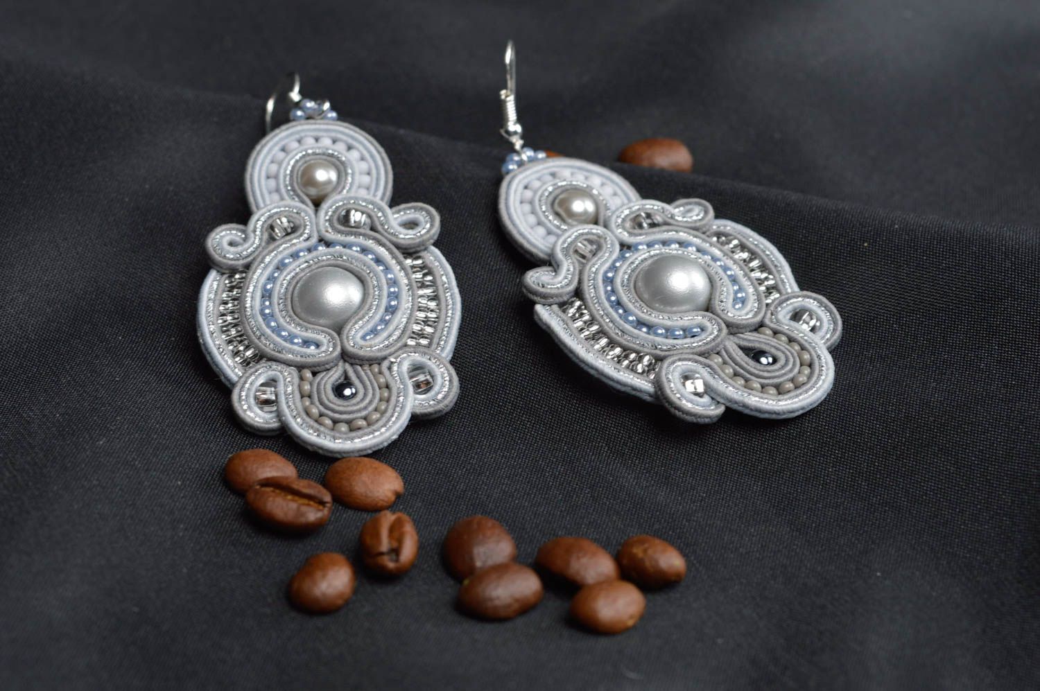 Beautiful handmade soutache earrings textile long beaded earrings gifts for her photo 1