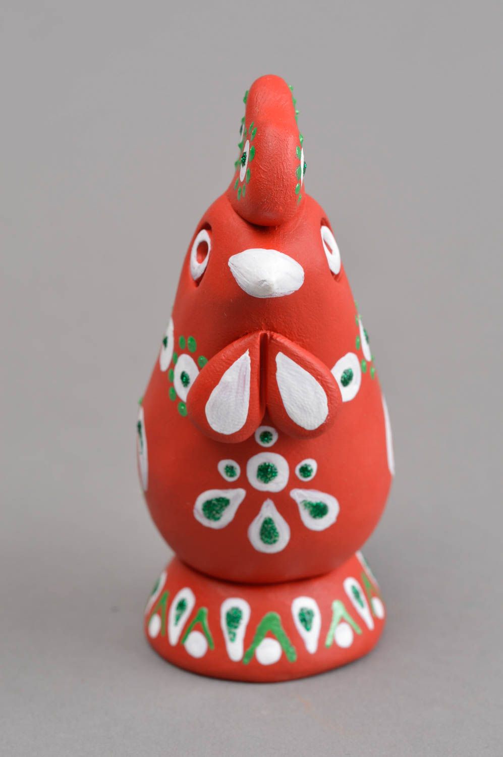 Sifflet jouet fait main Instrument de musique céramique Figurine coq rouge photo 2
