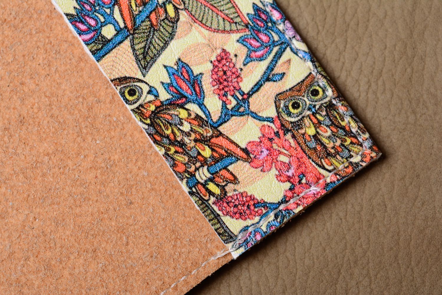 Homemade leather passport cover with print Owls photo 5