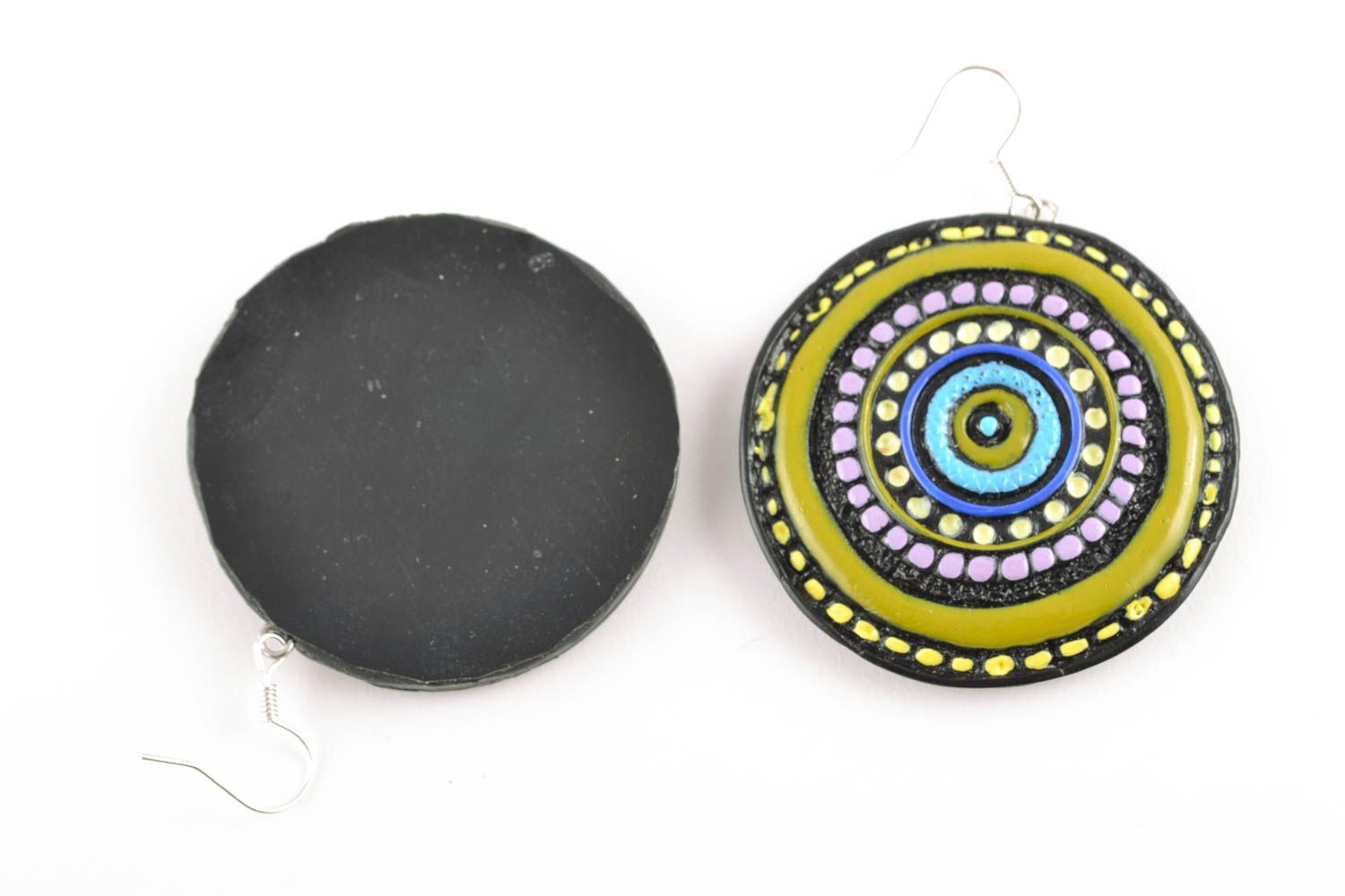 Motley polymer clay round earrings photo 2
