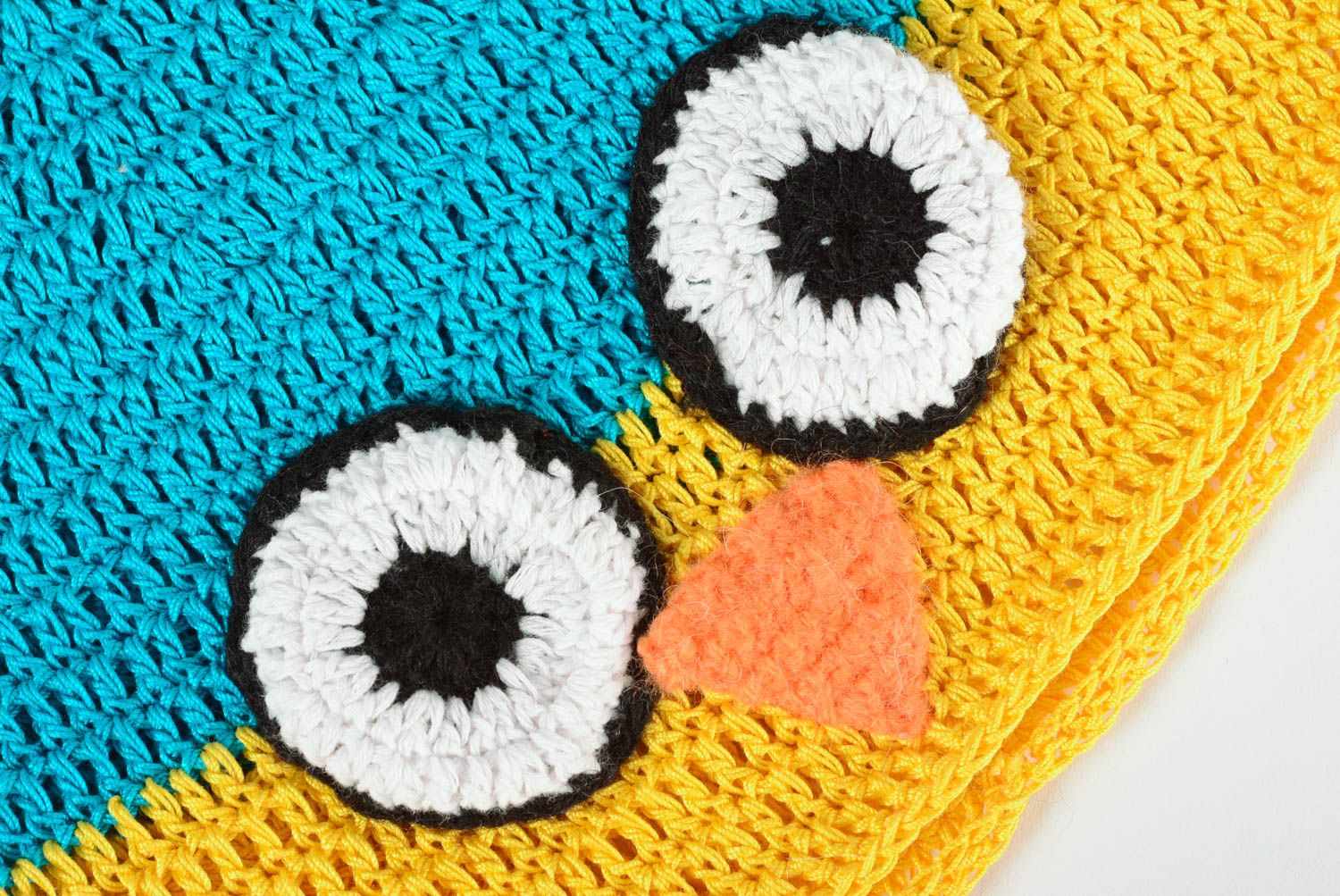 Bonnet tricoté pour enfant en forme de hibou jaune bleu fait main cadeau photo 3