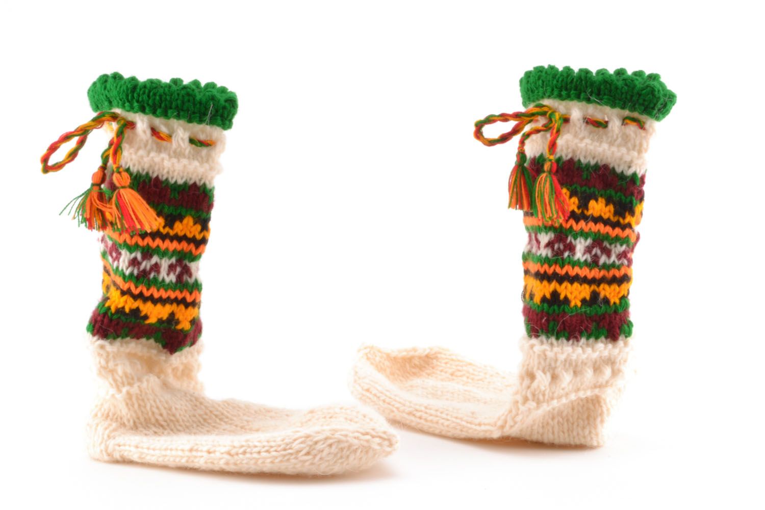 Woolen socks with ornament White and Green photo 5