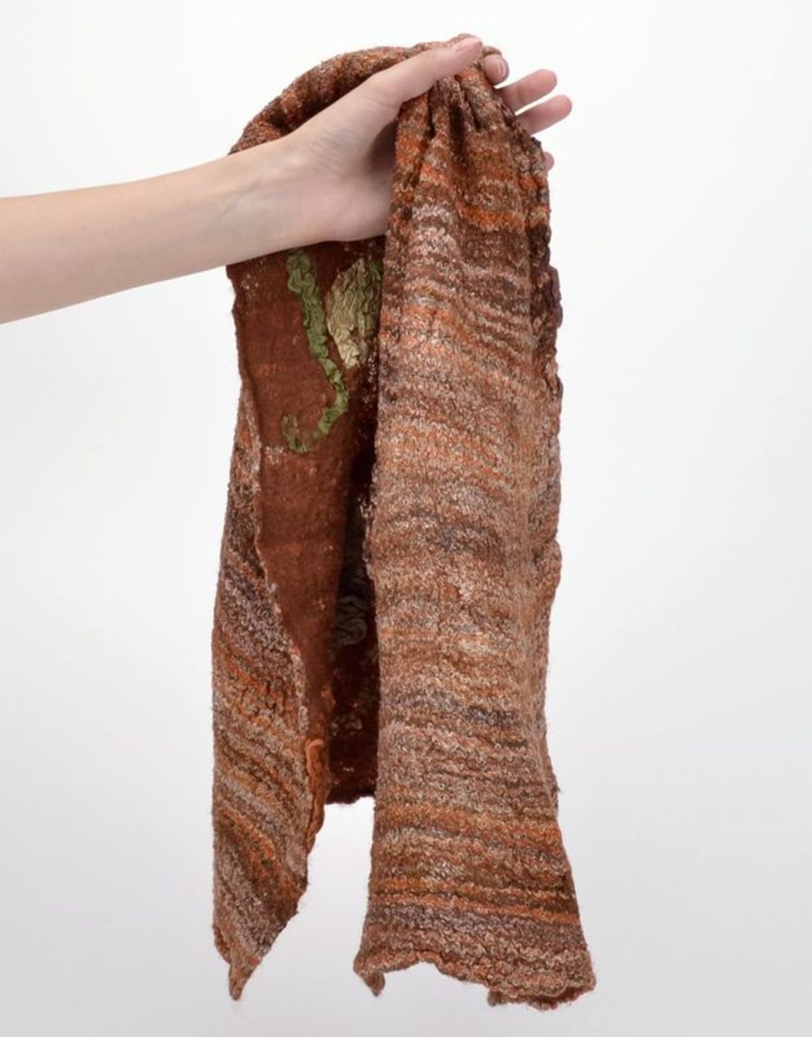 Echarpe en soie et laine brune faite main photo 5