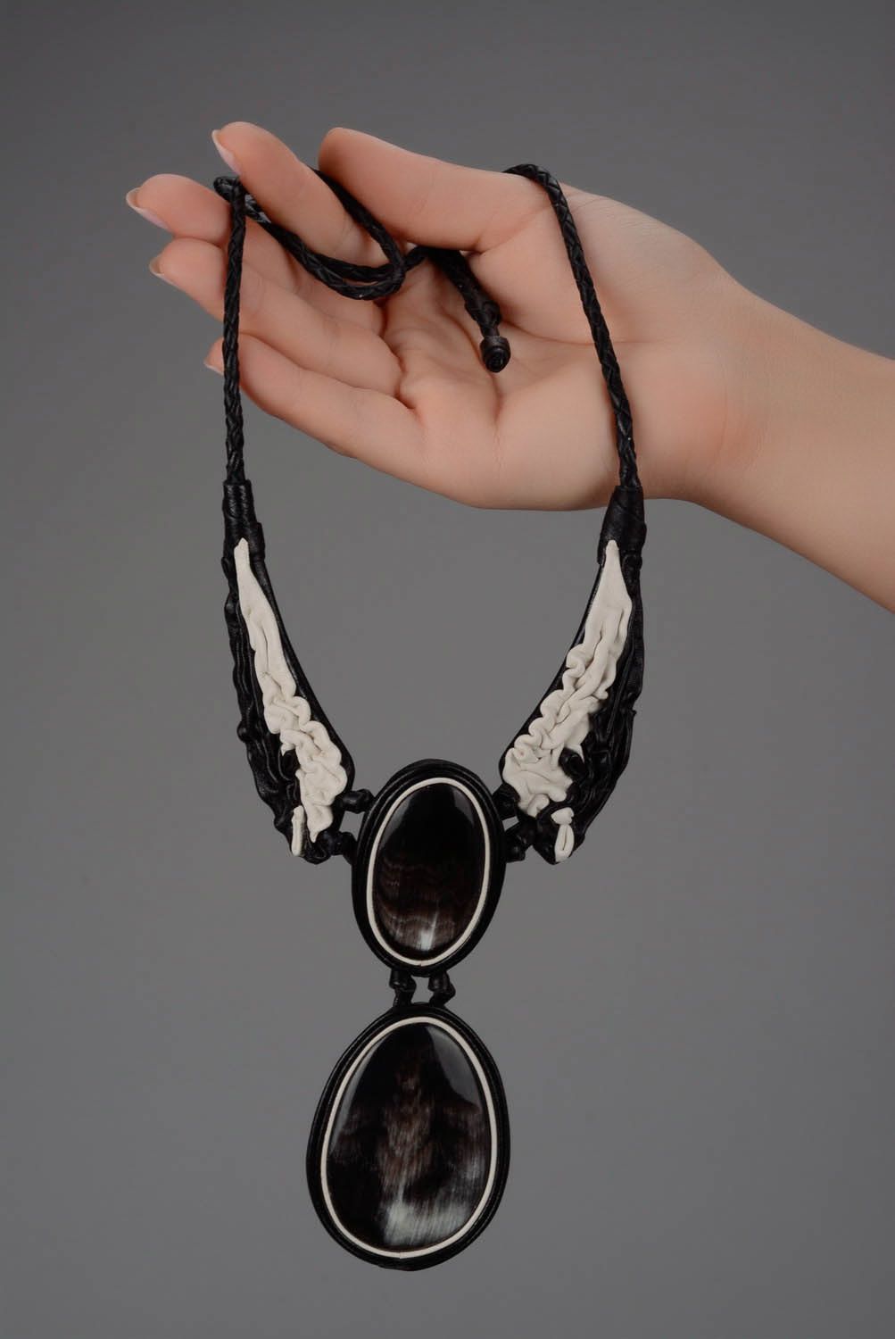 Original necklace made of leather and horn photo 5