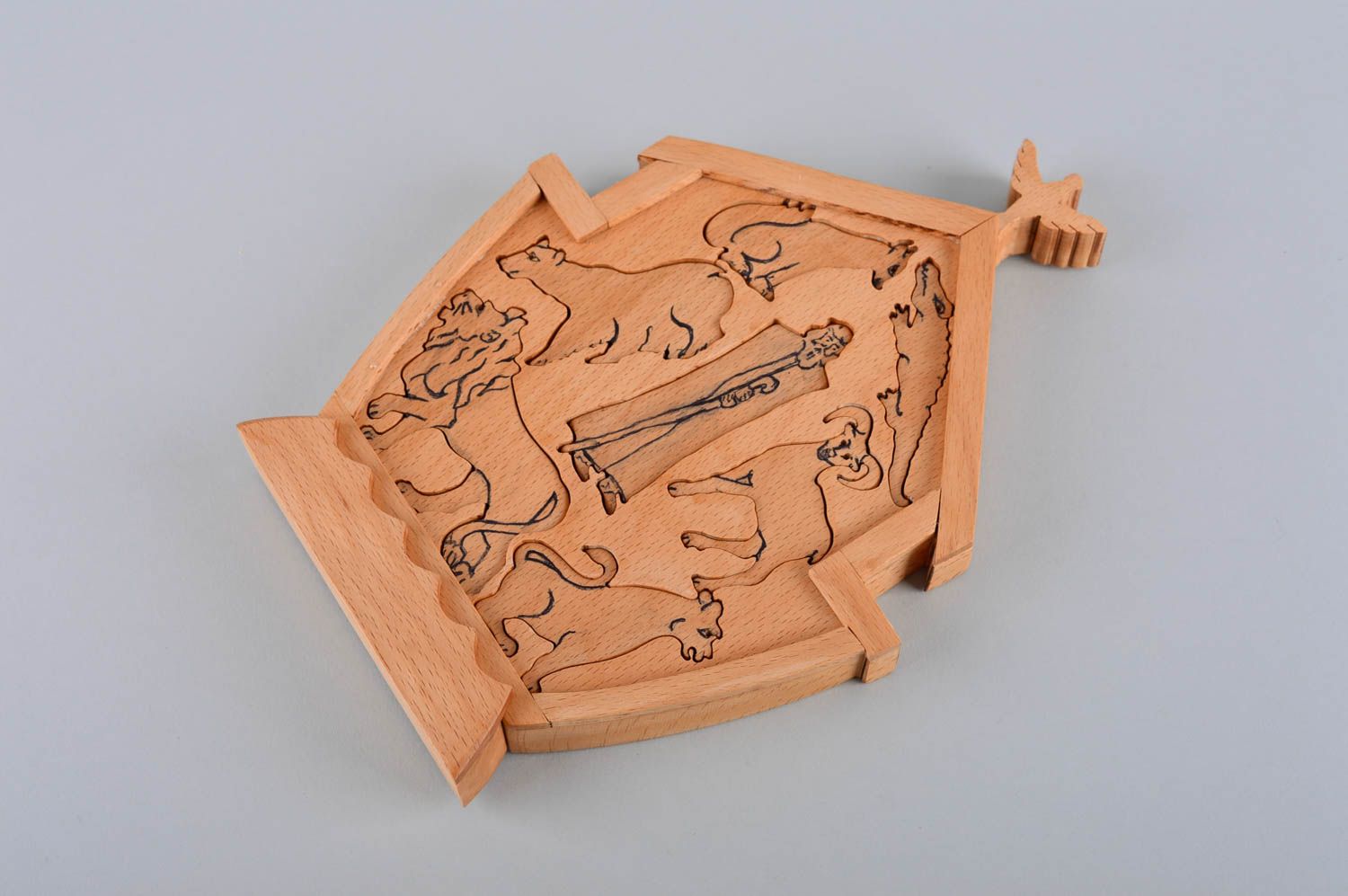 Puzzle 3D en bois fait main Jouet d'éveil écolo arche de Noé Cadeau bébé photo 4