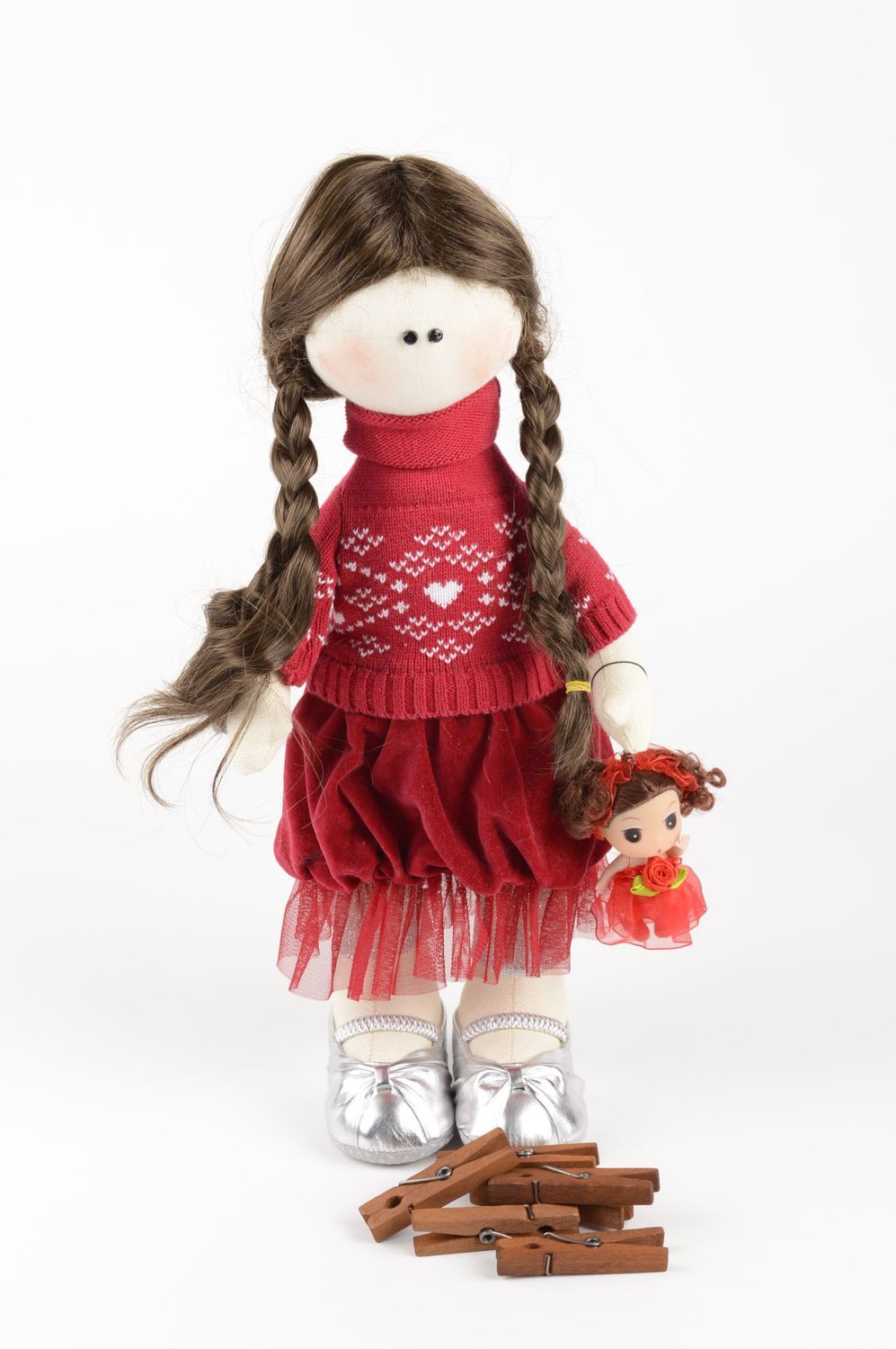 Кукла ручной работы симпатичная кукла из ткани девочка с косичками мягкая кукла фото 1