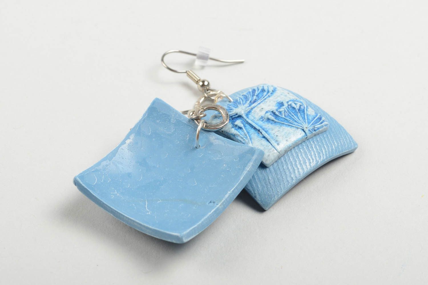 Серьги из полимерной глины украшение ручной работы модные серьги голубые фото 4