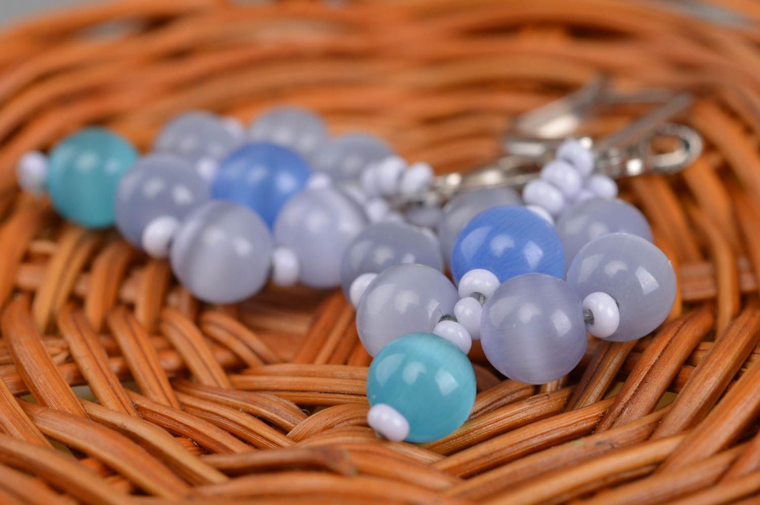 Серьги из натуральных камней длинные в голубом оттенке красивые ручная работа фото 3