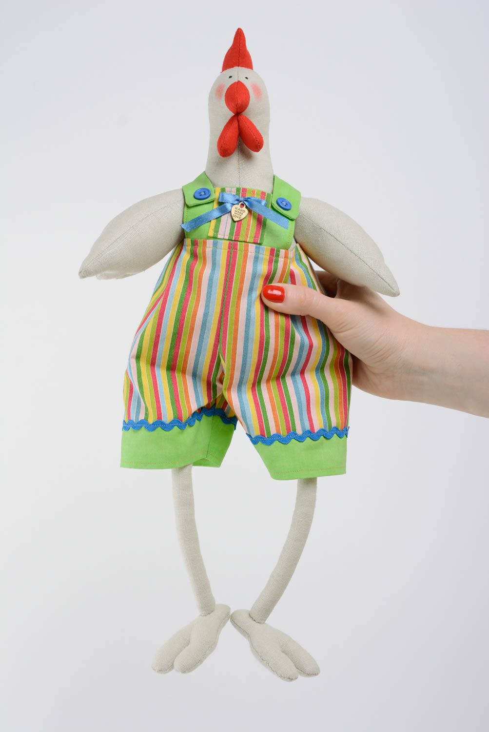 Beautiful handmade fabric soft toy chicken with long legs for home decor photo 5