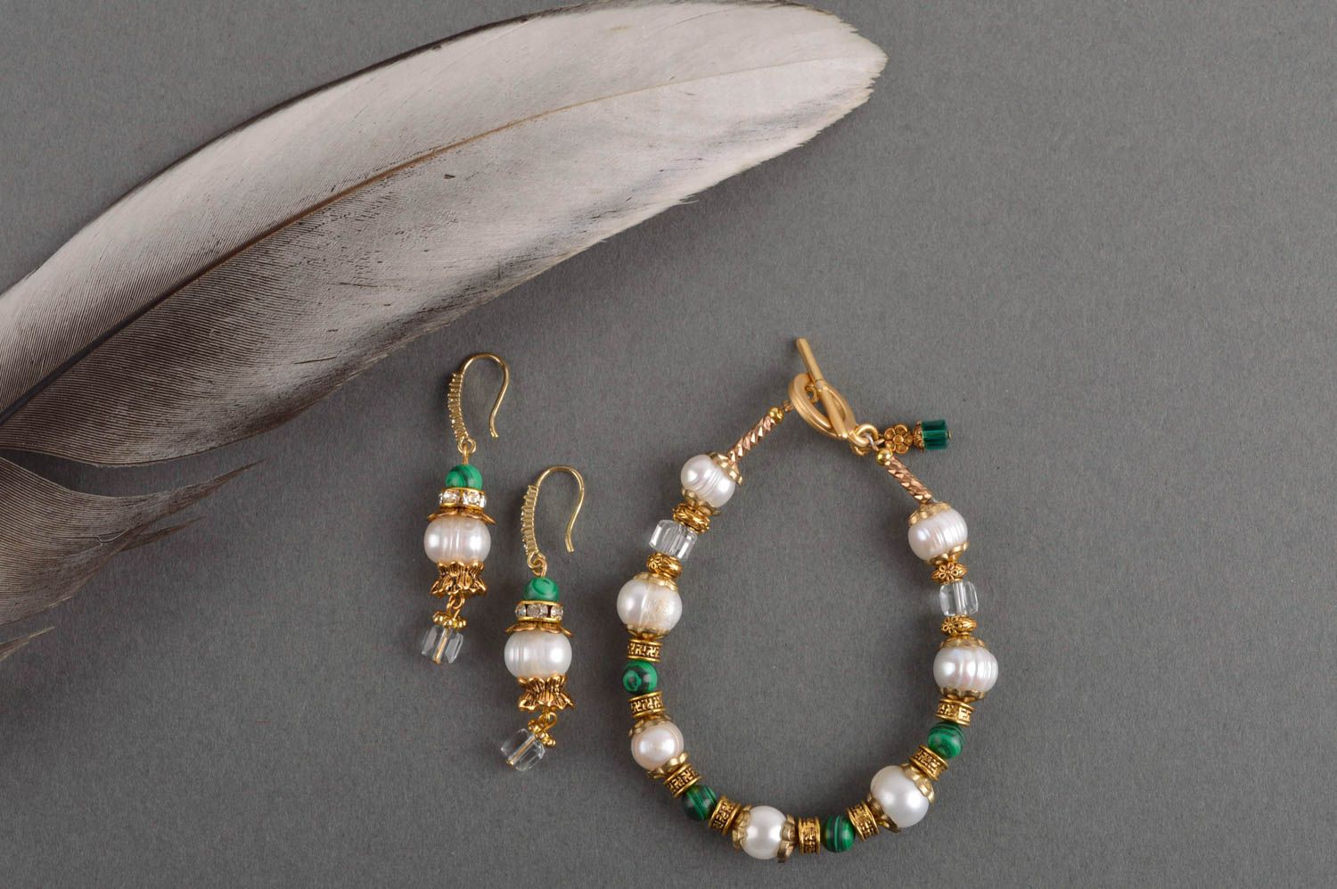Handmade jewelry set bead bracelet dangling earrings gemstone jewelry cool gifts photo 1
