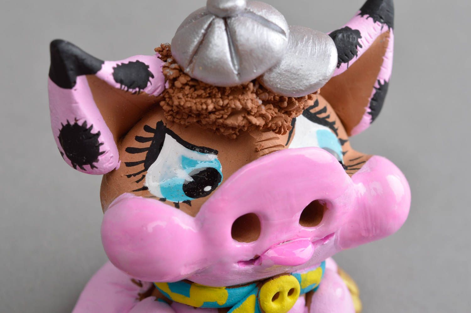 Figurine de cochon en céramique rose amusante petite faite main décorative photo 5