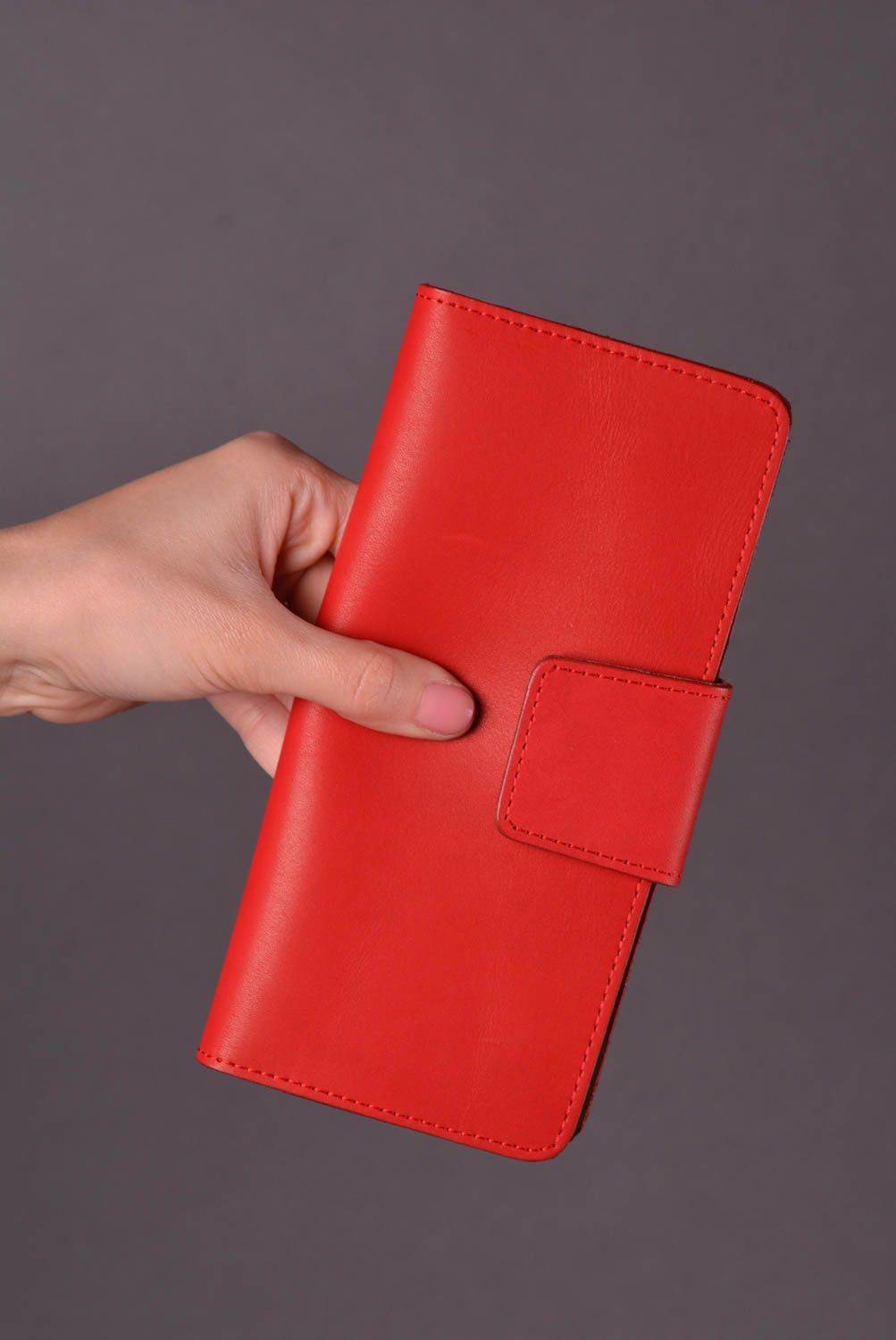 Кошелек ручной работы кожаный кошелек красного цвета подарок женщине длинный фото 1