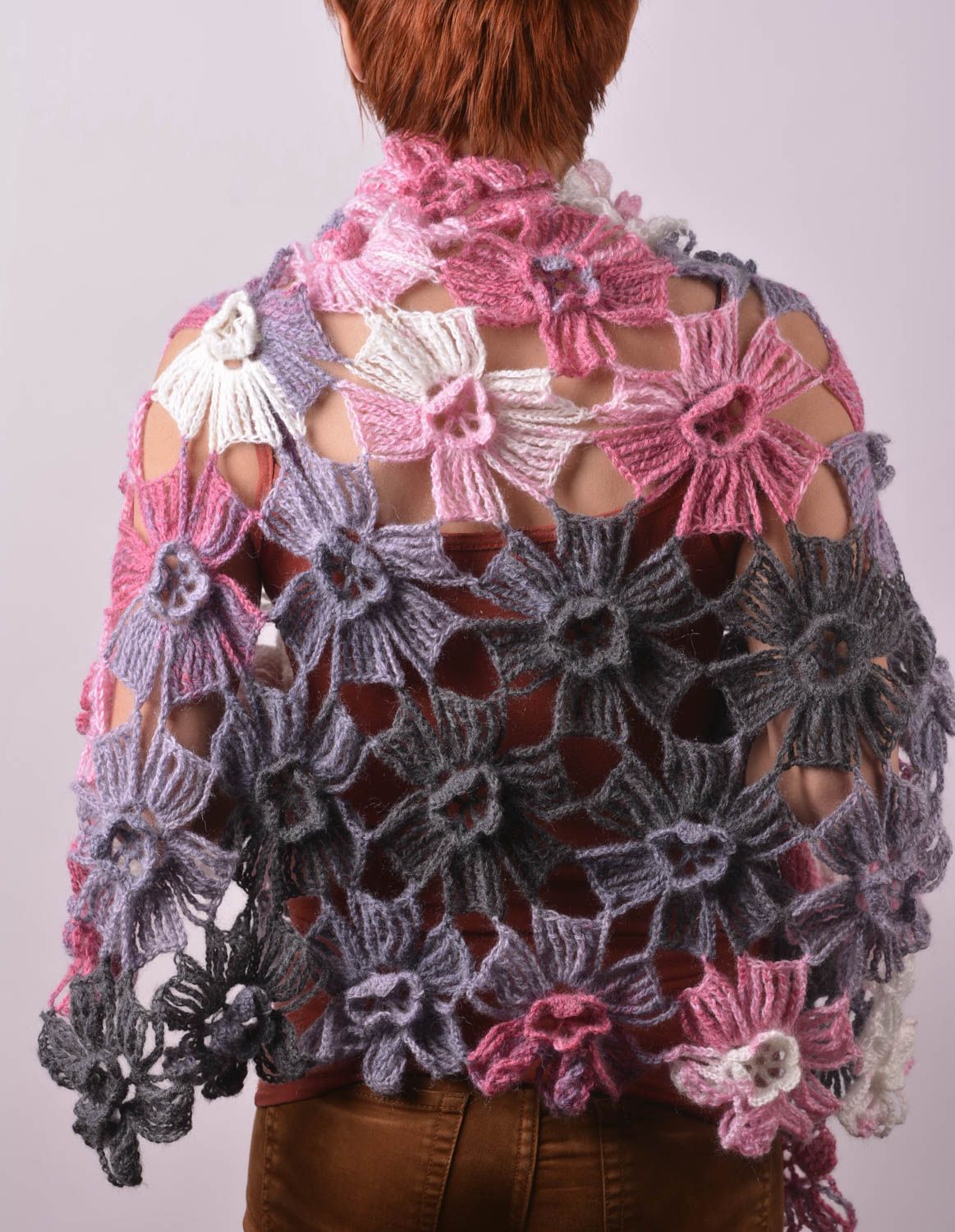 Designer Schal handgefertigt Damen Stola Geschenk für Frauen gehäkelt rosa foto 1