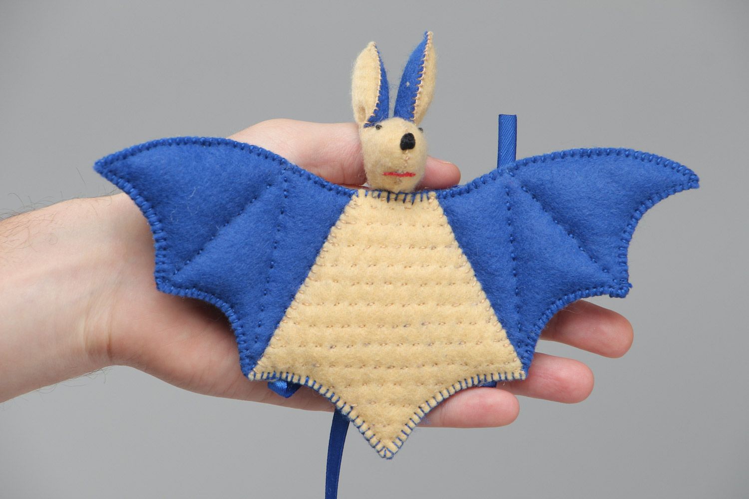 Handmade interior hanging soft toy sewn of felt with applique work Bat photo 5