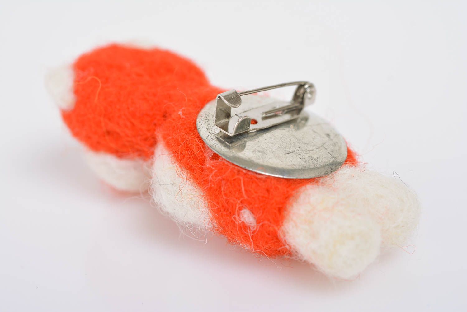 Handmade small designer funny animal brooch felted of wool white and orange bear photo 5