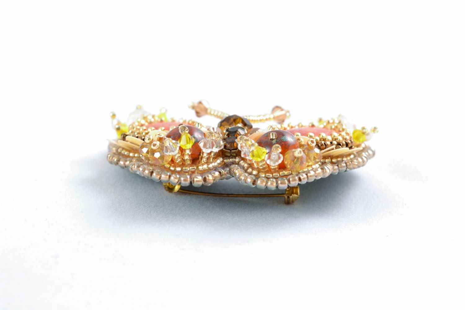 Handmade brooch embroidered with beads and natural stones photo 5