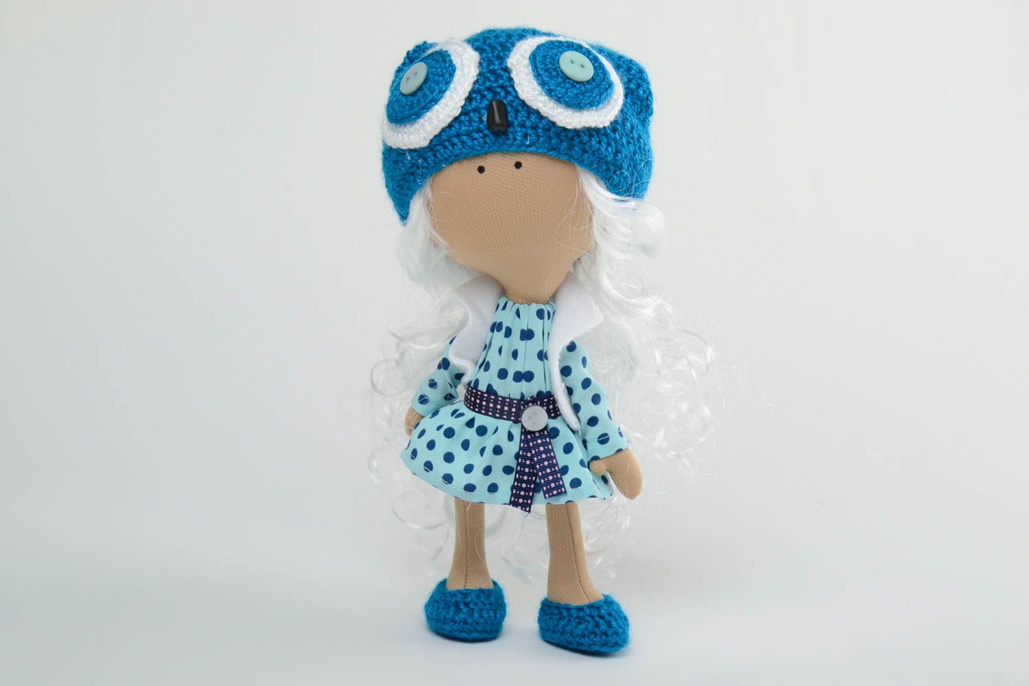 Künstlerische Interieur Puppe handmade aus Textil Mädchen in Mütze für kleine Prinzessin foto 3