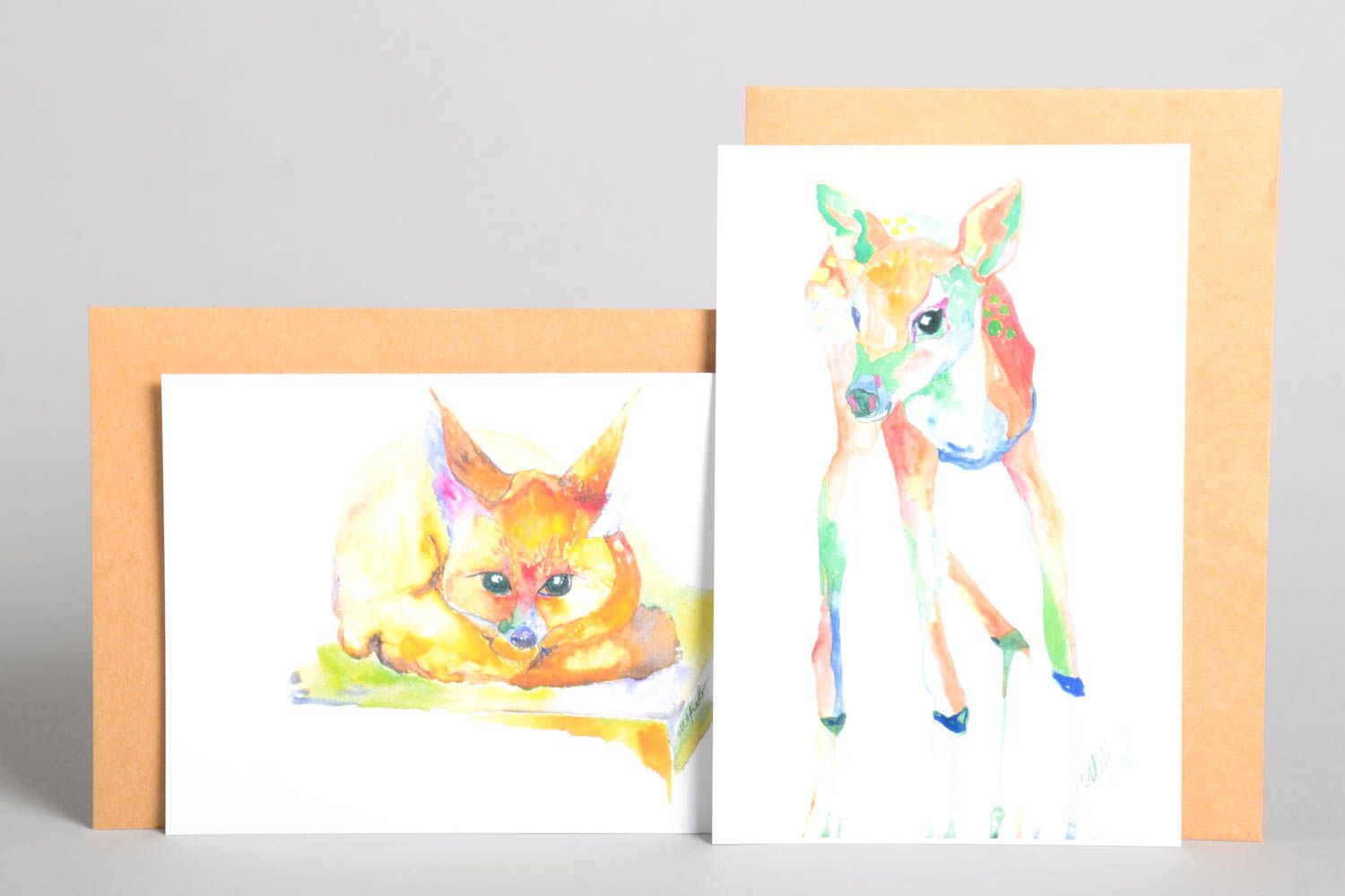 Handmade zwei schöne Grußkarten Geschenk Idee besondere Glückwunschkarten Tiere foto 2