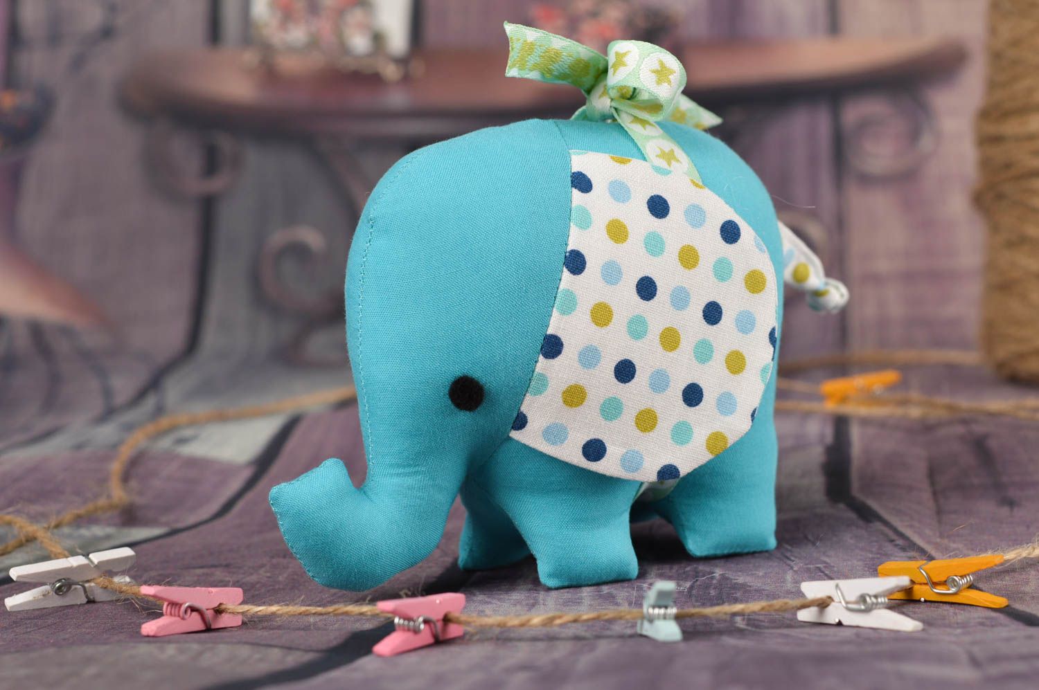 Игрушка слон ручной работы интересный подарок интерьерная игрушка голубая фото 1