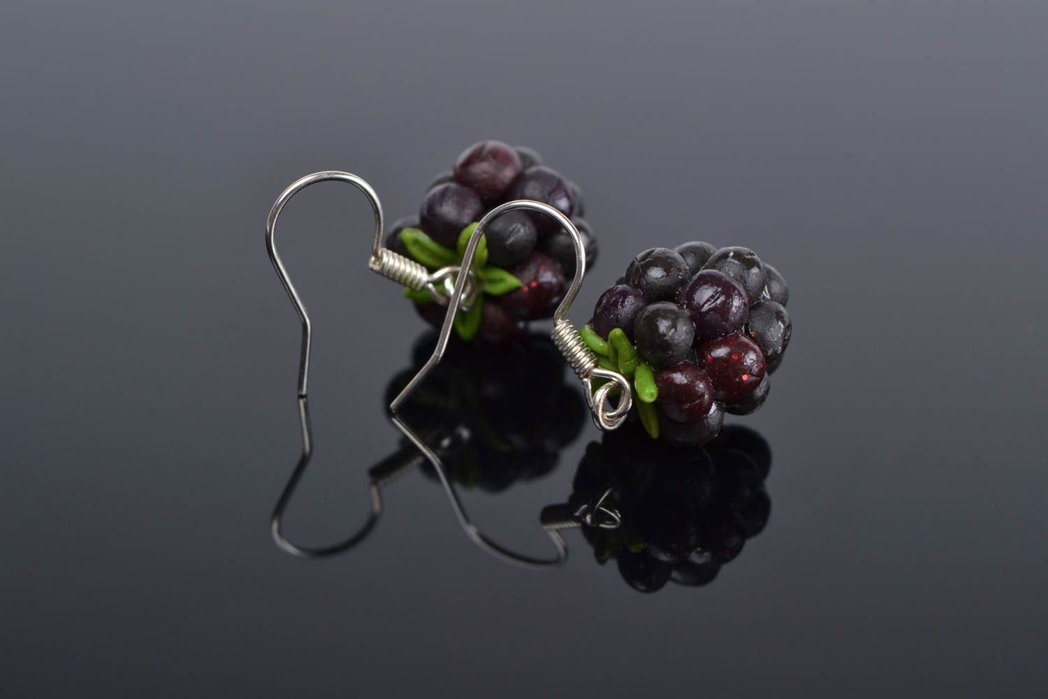 Beautiful unusual cute stylish fancy handmade polymer clay blackberries earrings photo 1