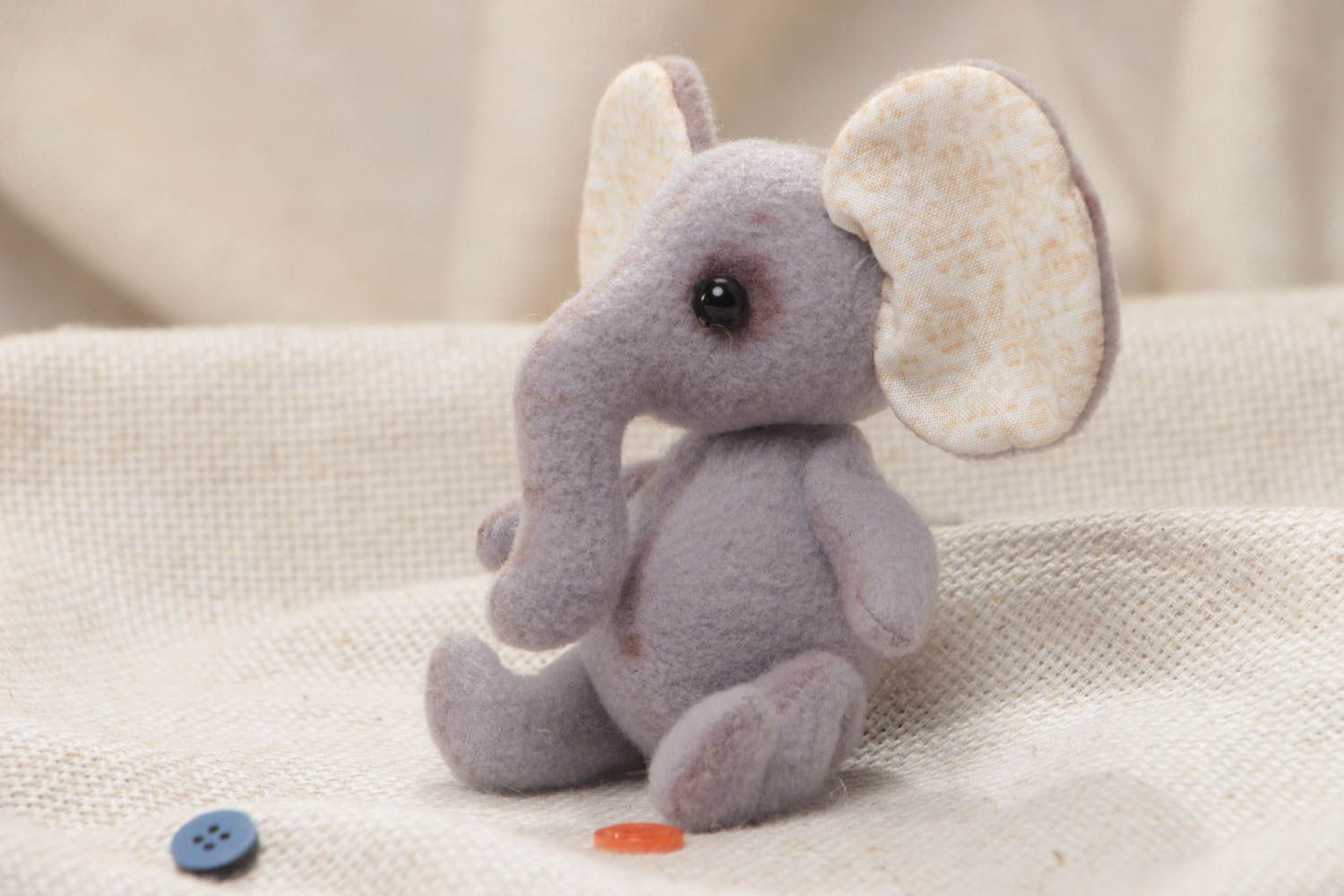Handmade designer small fleece soft toy gray elephant in vintage style photo 1