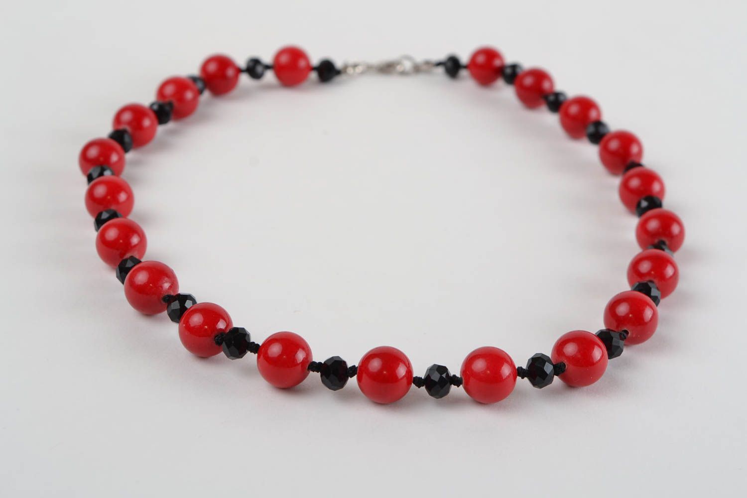 Handmade beautiful red and black necklace made of Czech beads for girls photo 3