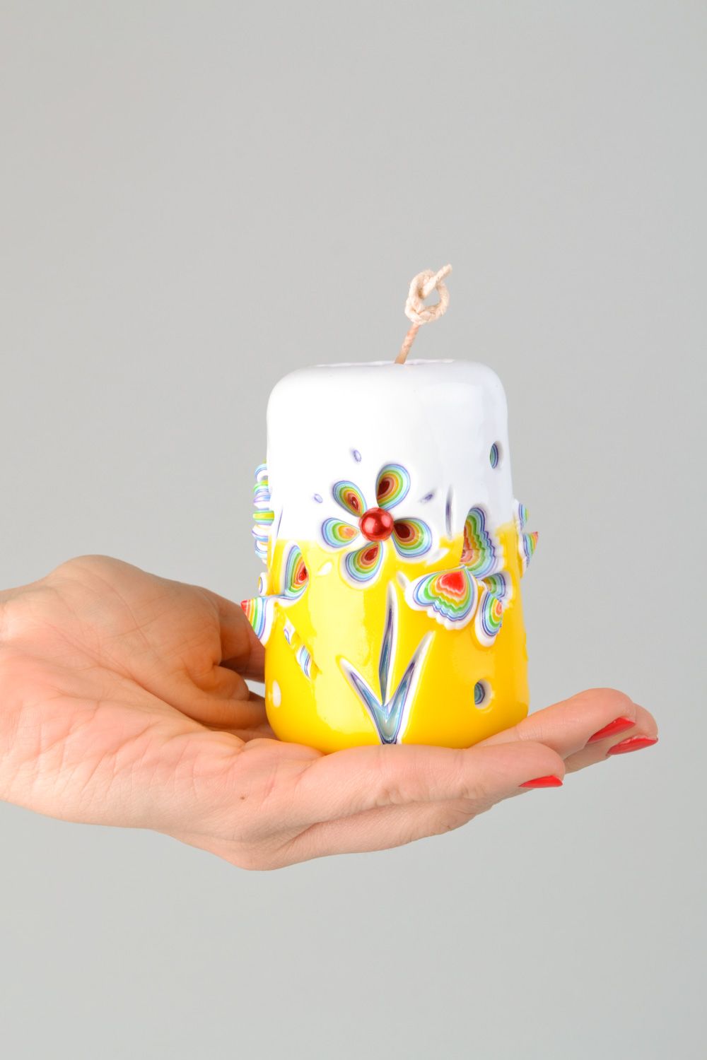 Colorful decorative handmade carved candle photo 2