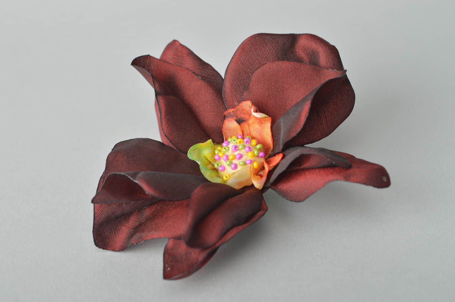 Украшение ручной работы заколка-брошь украшение трансформер Бордовая орхидея фото 2