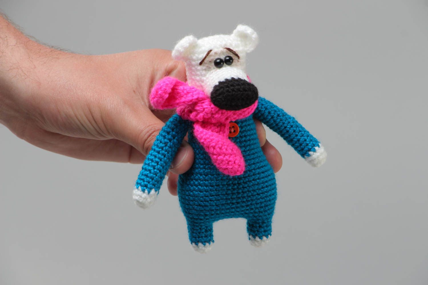 Jouet mou tricoté en fils acryliques au crochet fait main pour enfant Ours blanc photo 5