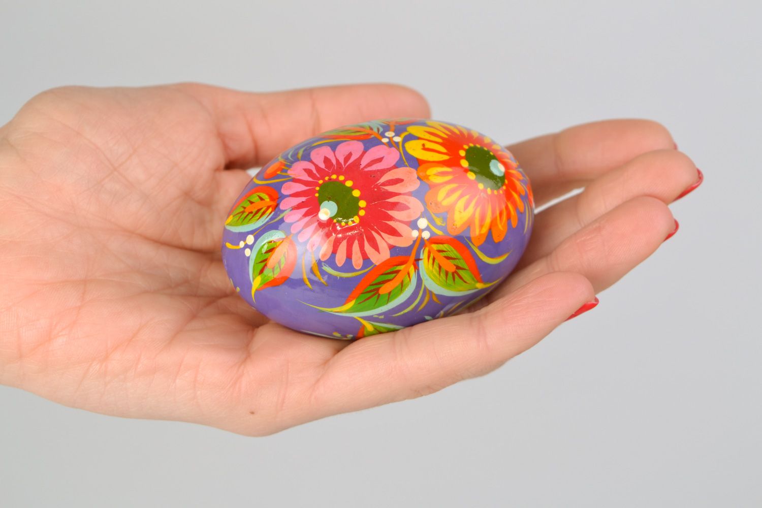 Handmade decorative wooden Easter egg with traditional Petrikivka painting  photo 2