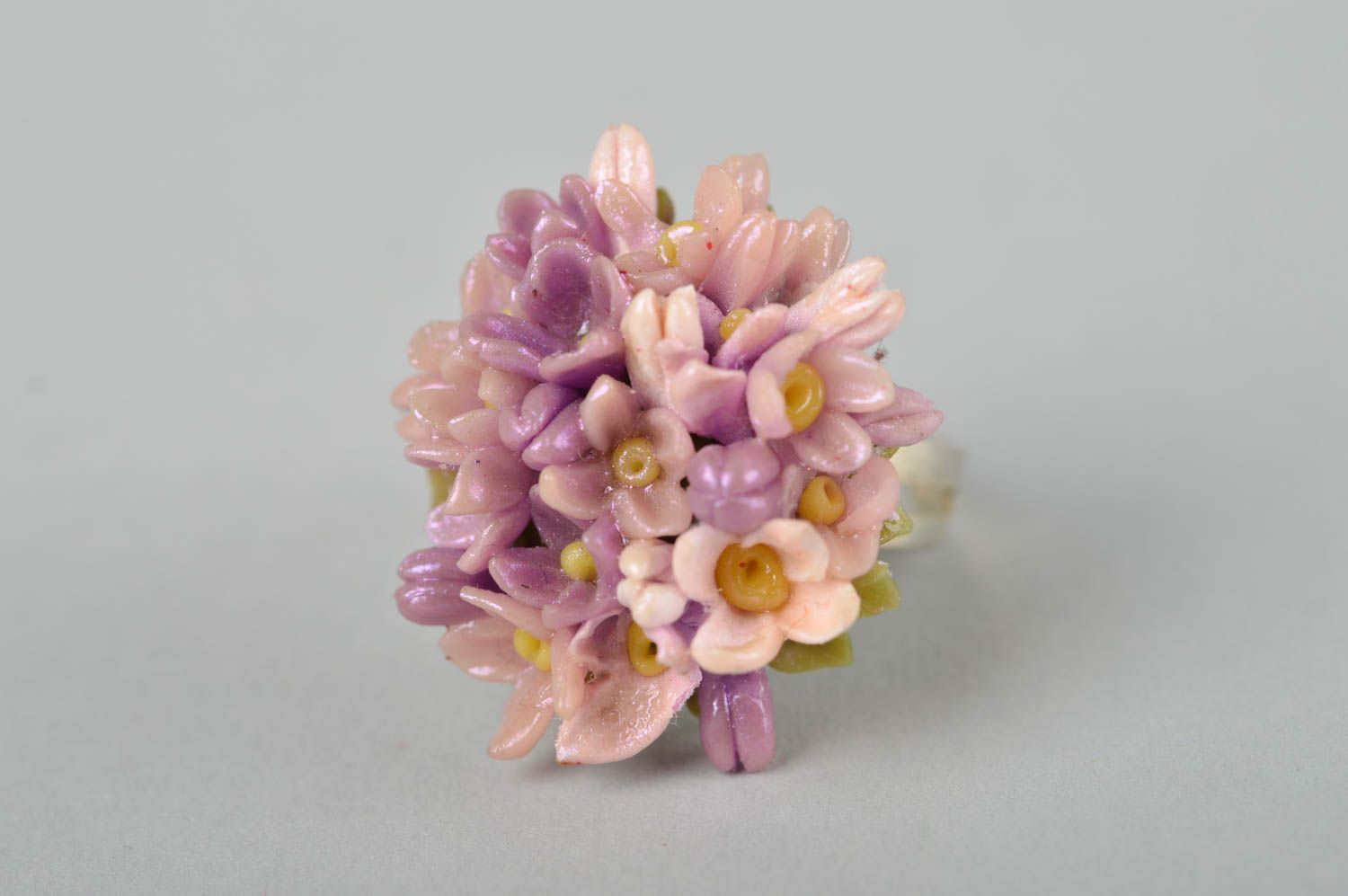 Bague fleurs mauves Bijou fait main pâte polymère réglable Cadeau femme photo 4