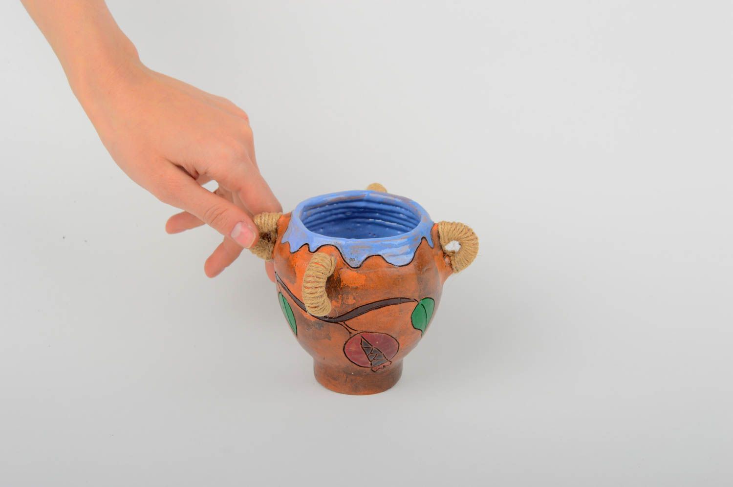 Ceramic handmade 12 oz pot jug with 4 handles 0,56 lb photo 2