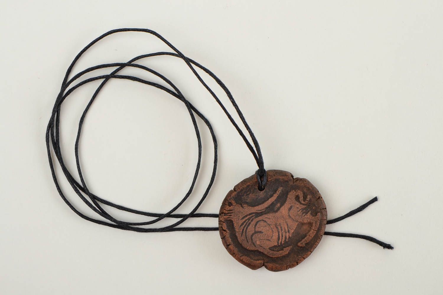 Round handmade ceramic pendant clay neck pendant unisex pendant design photo 1