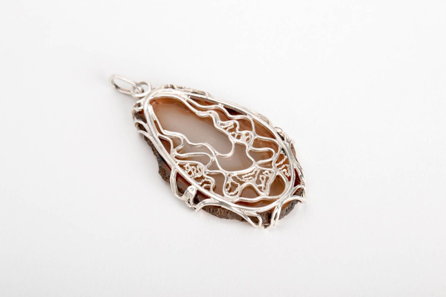 Handmade agate pendant unusual neck pendant silver jewelry womens accessory photo 3