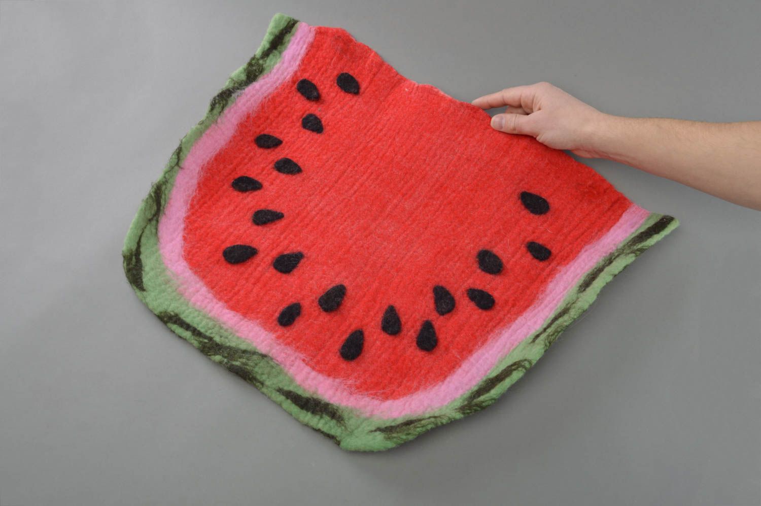 Handmade decorative designer felted woolen bath floor mat colorful Water-melon photo 4